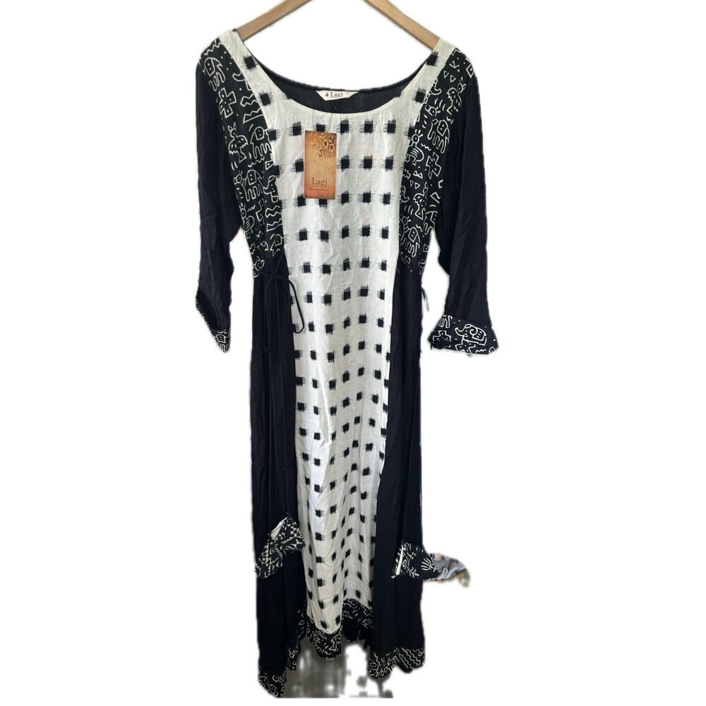 Lagi NWT Asian Indian Mix Print Kurta Kaftan Side Ties Tunic Maxi Dress XXL